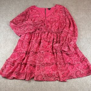 torrid Pink Paisley Chiffon Tiered Keyhole Neck Smocked Waist Midi Dress Size 2X